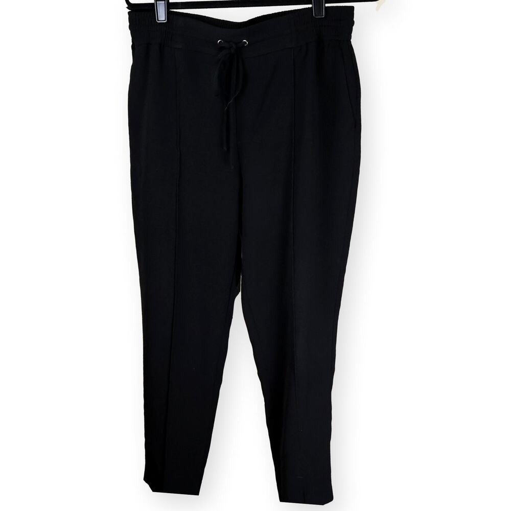 Nine West Vintage Black Elastic Waist Slim Straight Womens Pants Trouser 12